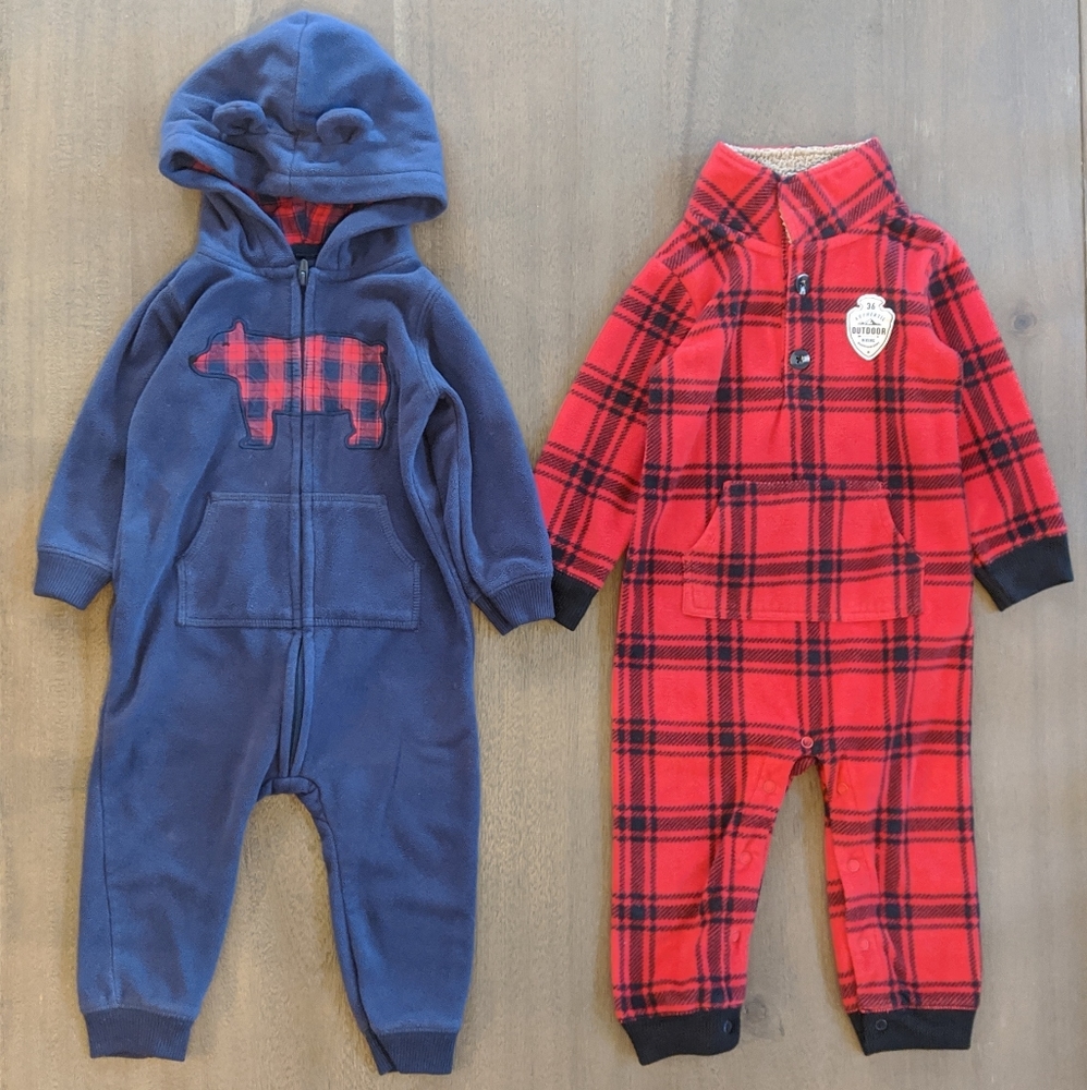 ⭐ Carters Blue & Red Fleece Jumpsuits 18 Months